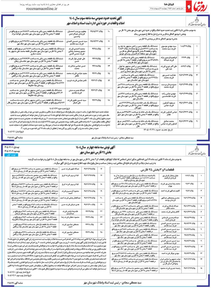 شماره 2153 تاریخ 31 اردیبهشت 1405 - روزنامه روزنما